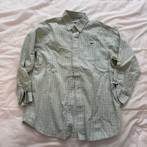 Vineyard Vines Boys Tucker Shirt Plaid Green White Button Down Cotton Size 7 - Picture 5 of 5